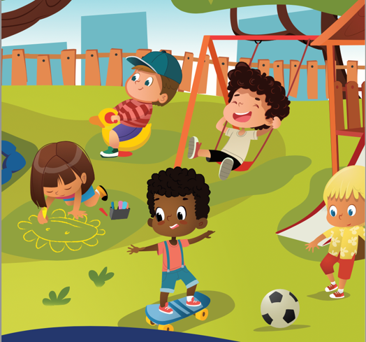 Illustration of children playing at a playground